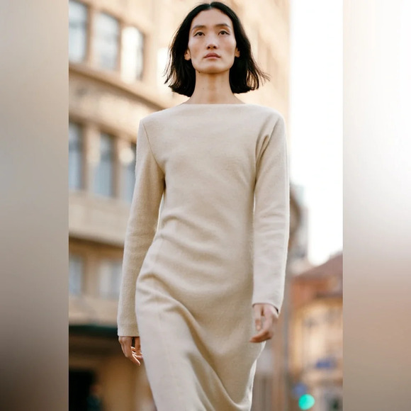 ZARA BOUCLÉ WOOL DRESS Ivory - Picture 2 of 16